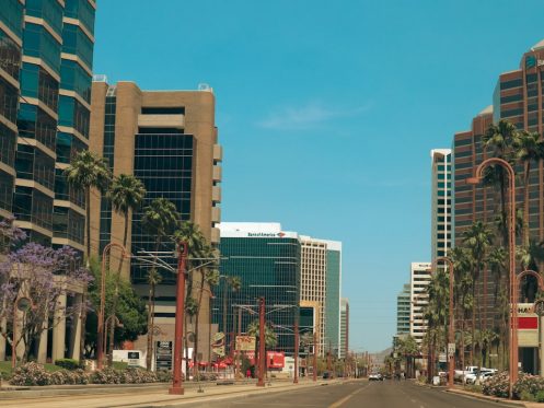 Commercial HVAC rooftop units being serviced in Phoenix AZ by certified technician